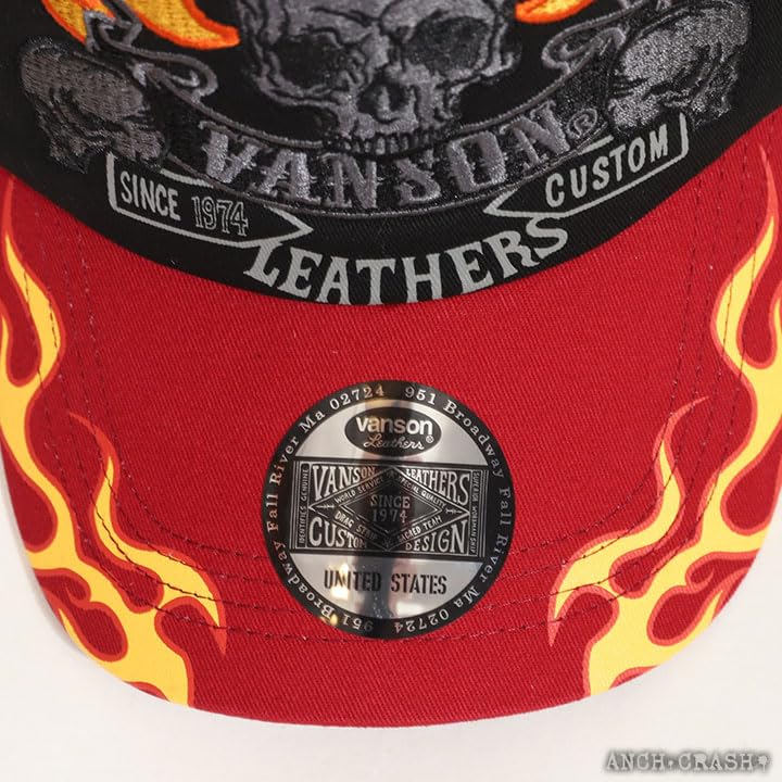 VANSON NVCP-2401 Flare Skull Twill Mesh Cap, Wine