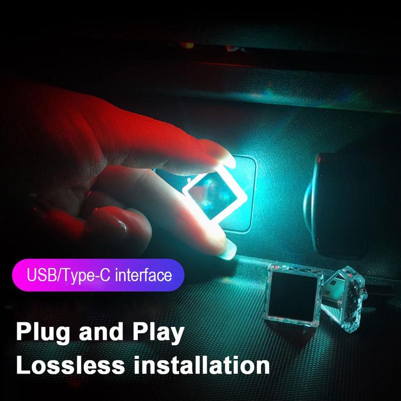 Многоцветная USB/Type-C Автомобильная Подсветка Салона Светодиодные Атмосферные Огни для Украшения Автомобиля, Простая Установка