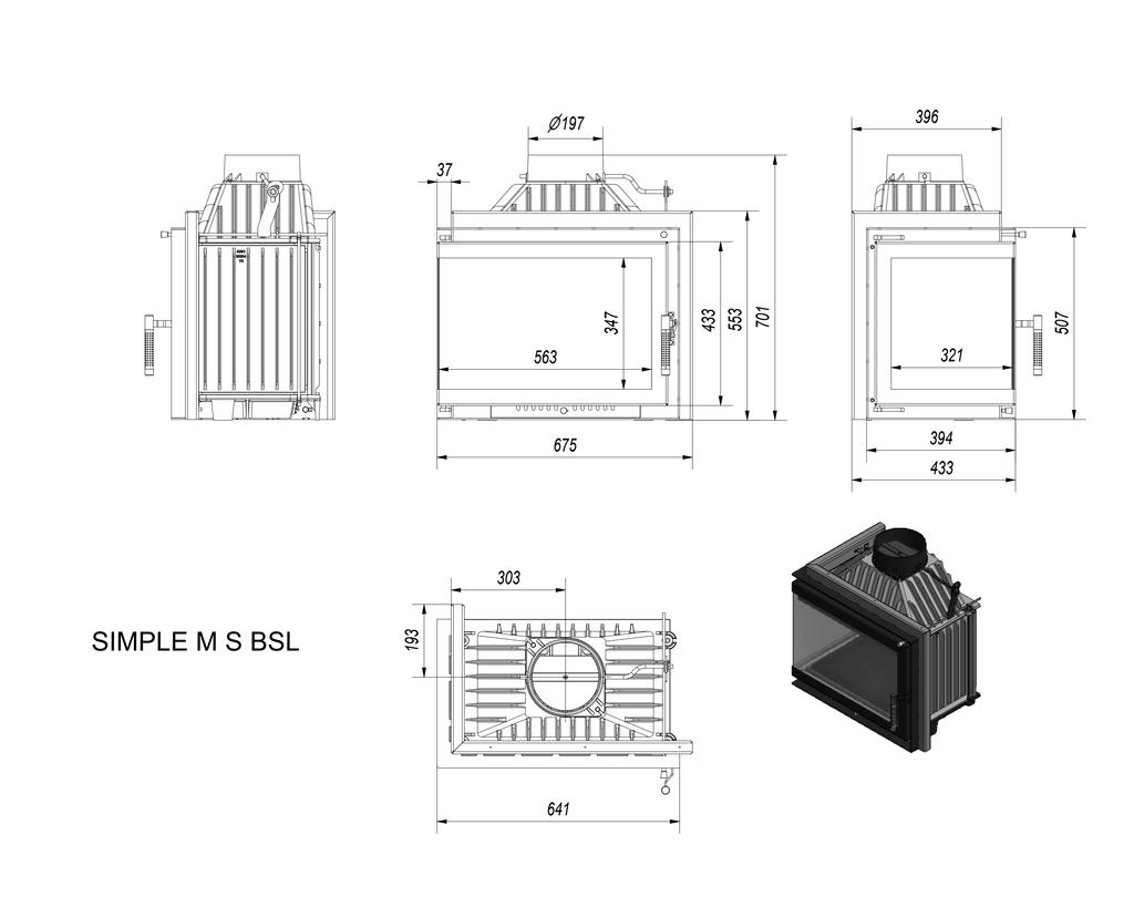 Чугунный камин KRATKI SIMPLE левый 8 кВт Ø 200