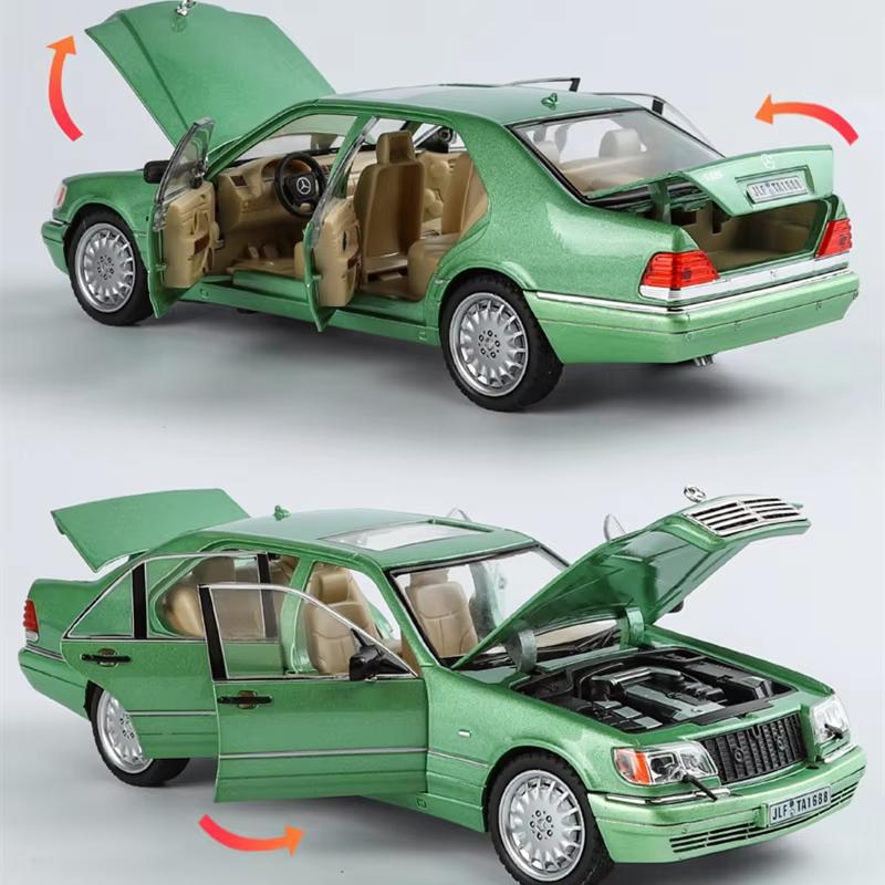 2024 New Simulation 1/24 Scale Benzs W140 320SEL Vintage Car Model With Sound Light Chidlren Diecast Alloy Toy Vehicle Collective Voiture