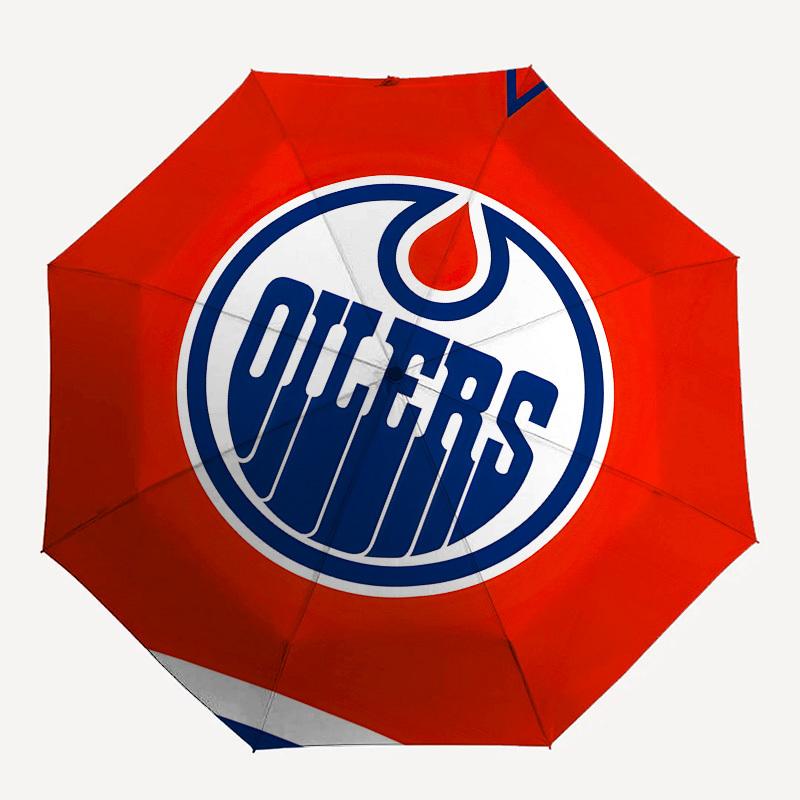 Edmonton Oilers, Hockey Puck Automatic Opening and Closing, 8 rib Structure Portable Umbrella, Suitable for Men and Women in All Seasons Pe