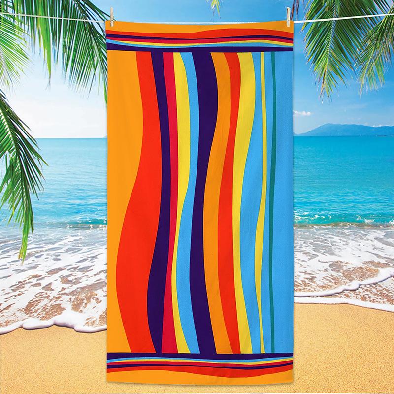 New Striped Microfiber Beach Towel HD Digital Printed Large Size Quick Dry Absorbent Adult Swimming Bath Towel Travel Beach