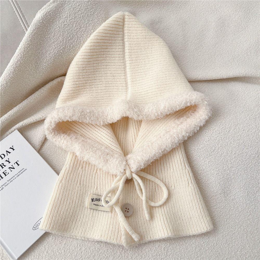Solid Color Knitted Hooded Cap Wool Blend Knitted Hat Fashion Earflap Hat Outdoor