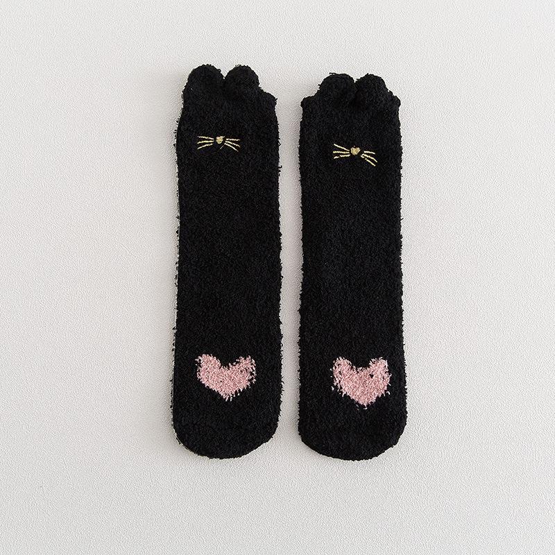 Winter Half-length Velour Mid-calf Women's Socks Coral Velour Socks Casual Colour-blocked Thickened Warm Floor Socks Adult Terry Socks
