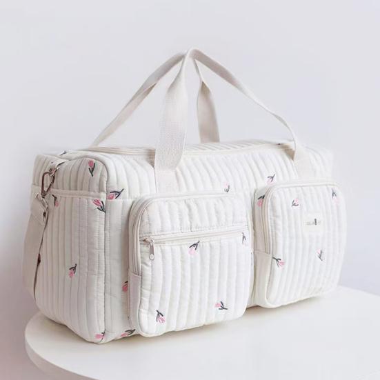 Сумка для подгузников Стеганая Легкая Большая Вместимость Узор с Медвежонком Мамина Сумка с Мягкими Плечевыми Ремнями Верхняя Ручка Просторный Органайзер