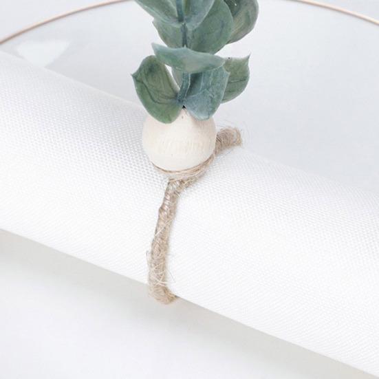 Artificial Eucalyptus Leaf Napkin Ring Farmhouse Rustic Jute Rope Wooden Bead Dinner Napkin Holder Birthday Wedding Party Dining Table Decoration