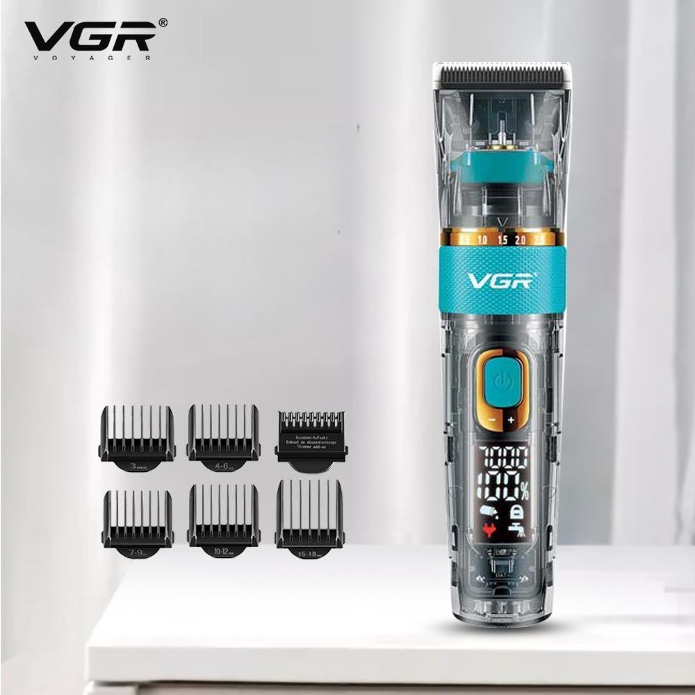 VGR V-695 Профессиональная прозрачная машинка для стрижки волос на теле Парикмахерская IPX7 Водонепроницаемая машинка для стрижки волос Триммер для волос на бороде Стрижка Масляная головка Триммер для мужчин