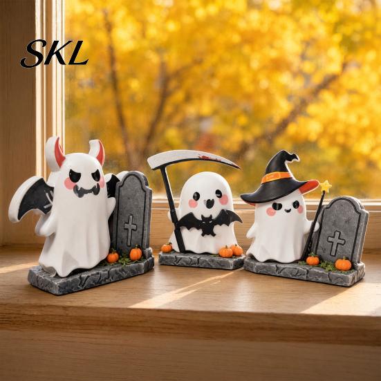 Cute Spooky Home Decor 3Pcs Halloween Decoration, Resin Micro Landscape Miniature Figurines, Ghost Kids Decoration Pumpkin Fairy Garden Ornament