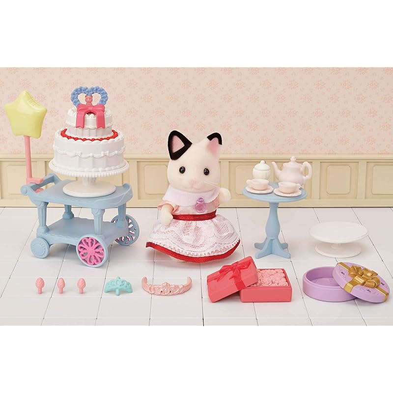 Набор фигурок и мебели Sylvanian Families [Набор «Сладкая вечеринка» - Девочка-кошка Угольная] DF-21 Сертифицирован ST Mark, Для детей от 3 лет, Игрушечный кукольный домик, Sylvanian
