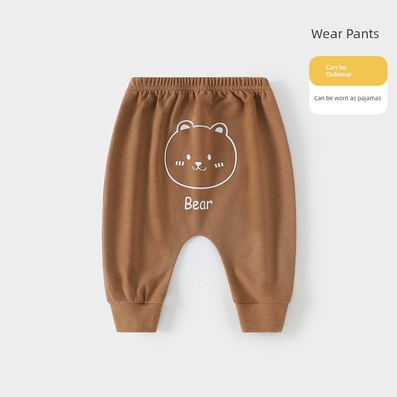 [Fleece-lined] Baby pants Fall and winter baby fart pants kids Heattech boys big pp pants autumn girl cotton pants