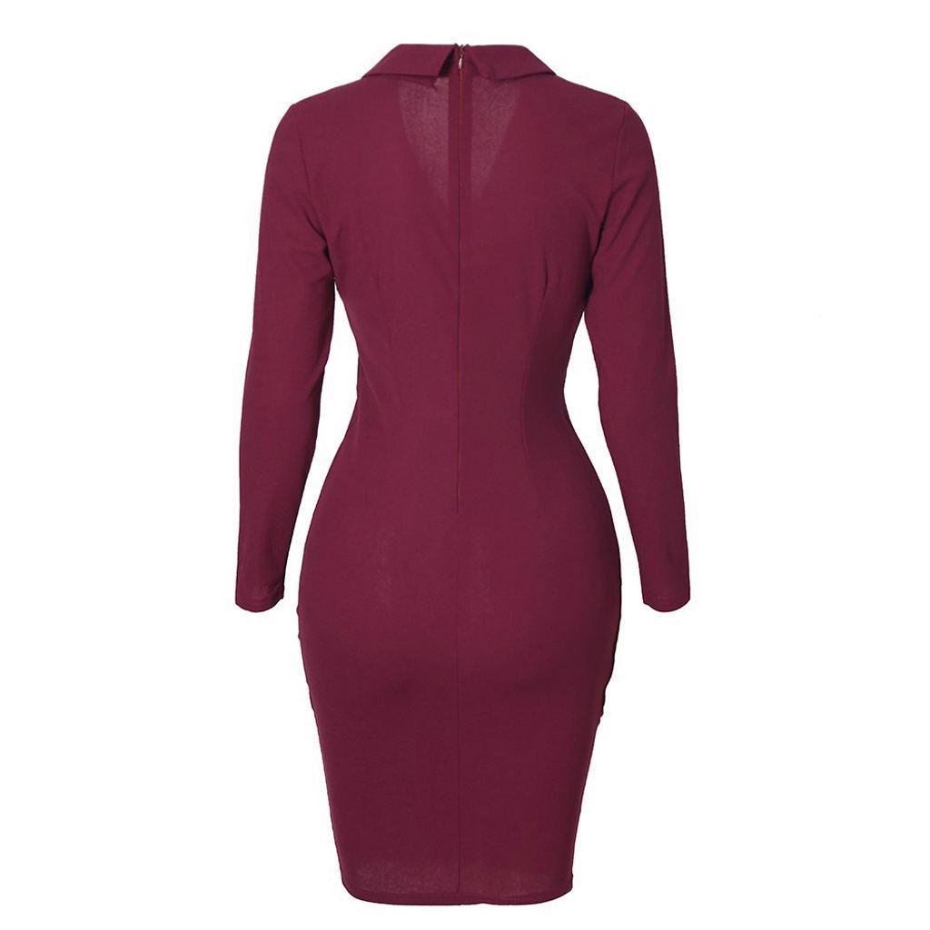 OhBaby Women's Lapel Bodycon Button Long Sleeve Slim Fit Business Suit Midi Dress Blazer