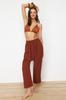 Women's Fashion New Trousers Brown Woven Muslin Trousers