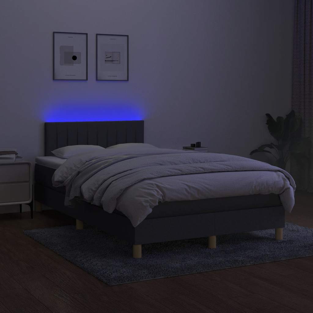 Box Spring Bed with Mattress & LED Dark Grey 120 x 190 cm Fabric