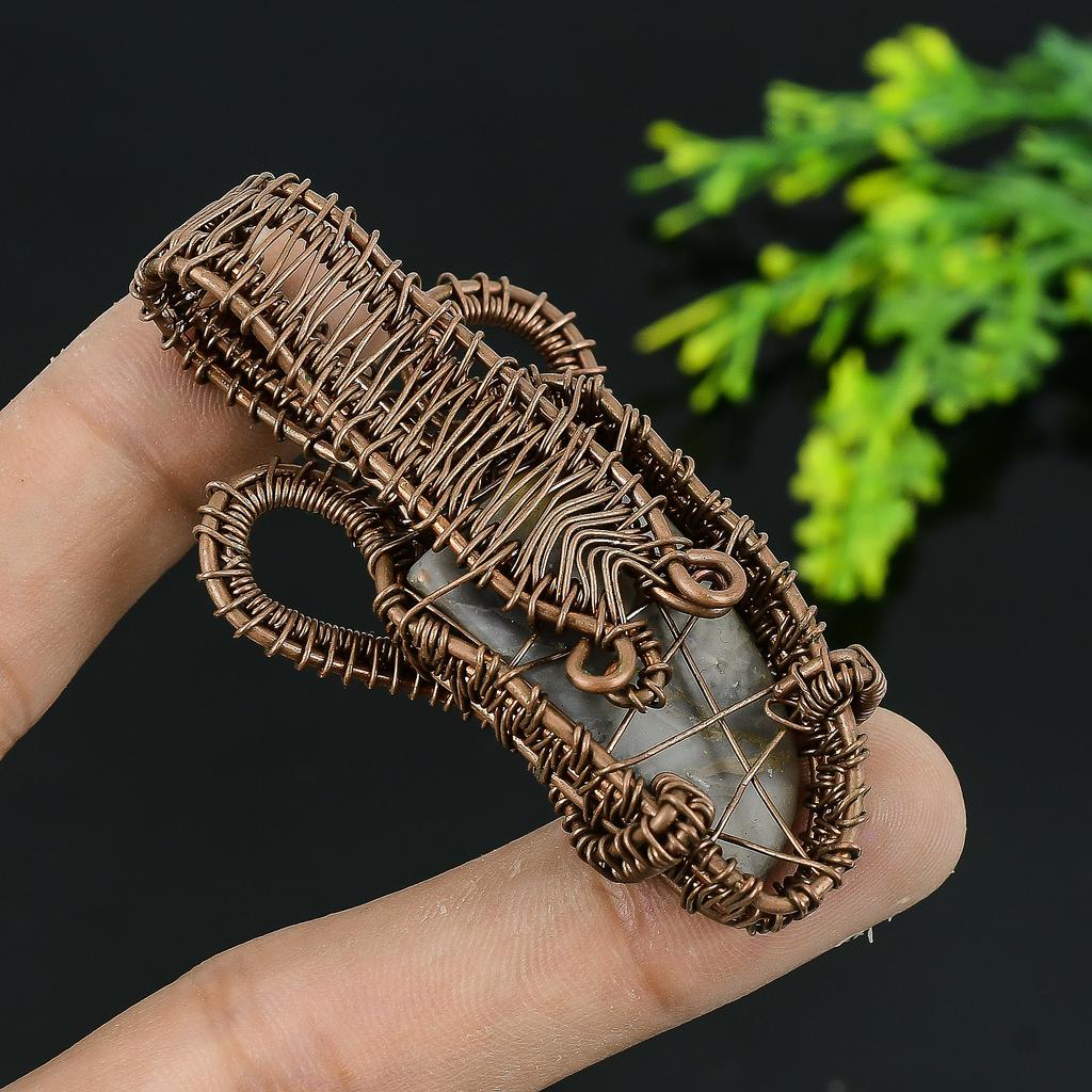 Подвеска из медной проволоки ручной работы с натуральным драгоценным камнем шмельная яшма 2,75 q0s02