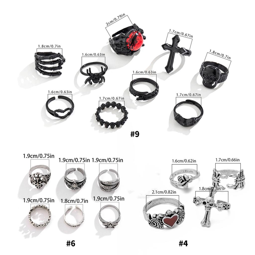 Gothic Skull Ring Set Adjustable Finger Rings Alloy Texture Dating Rings Perfect for Parties and Festivals Any Occasion