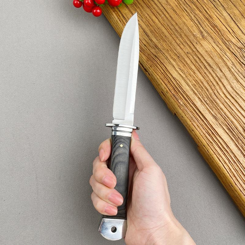 1 шт. Портативный кухонный нож с деревянной ручкой и ножнами для приготовления пищи на открытом воздухе и походов, многоцелевой нож для резки мяса и барбекю