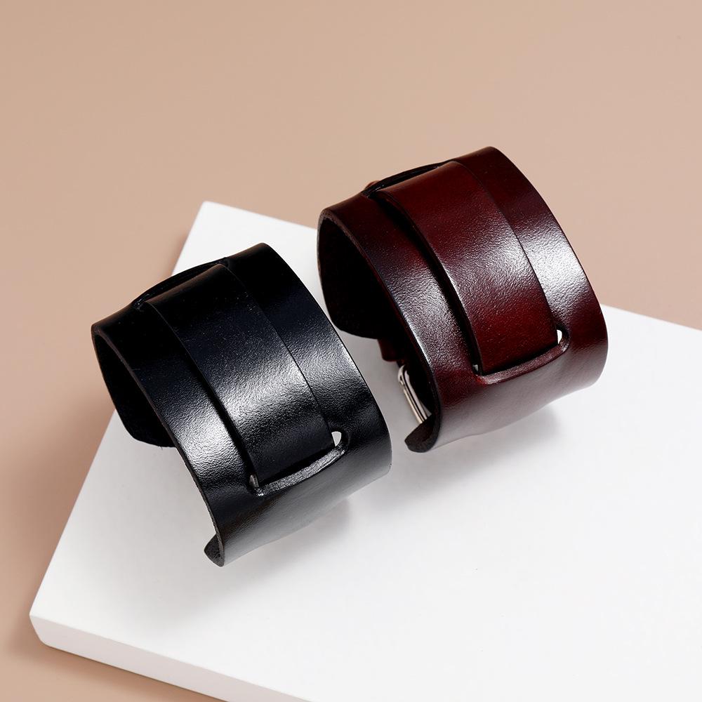 Retro Men's Adjustable Cowhide Leather Punk Bracelet.