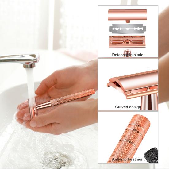 Manual Razor with 5 Blade Refills Storage Box Sharp Zinc Alloy Blade Aluminum Handle Men Women Hair Beard Trimmer Remover Shaver