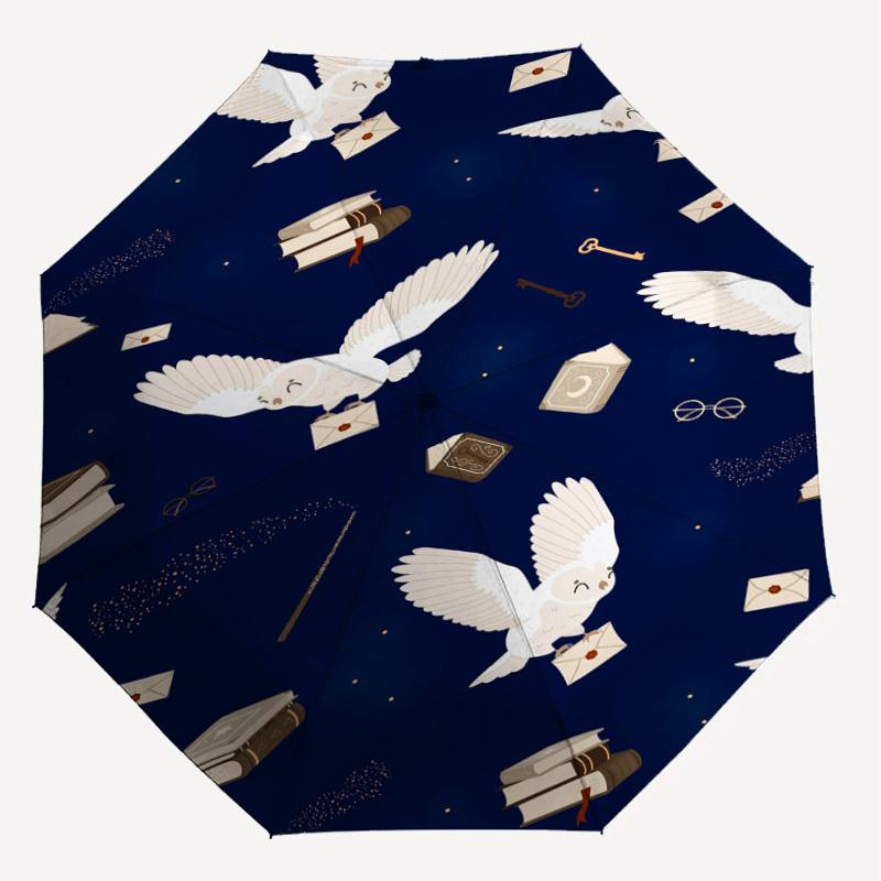 1PC Owl Books Umbrella-8-Rib Reinforced, Automatic Open, Lightweight & Durable, Cute Fashion Accessory for Outdoor, D2713
