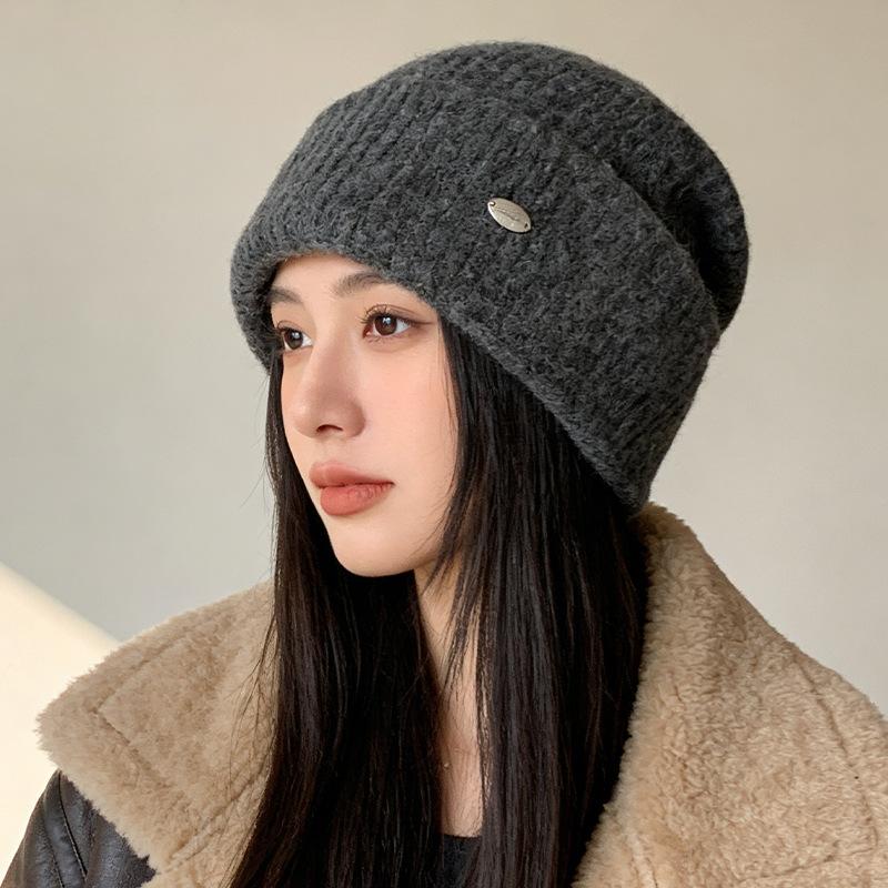 Loose Big Head Circumference Knitted Hat Winter Warm Knitted Stacking Hat Women's Thickened Wool Hat