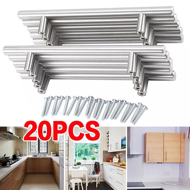 20Pcs/Pack Handle DIY Drawer Pulls Kitchen Door Knob Sliver Cupboard Stainless Steel Furniture