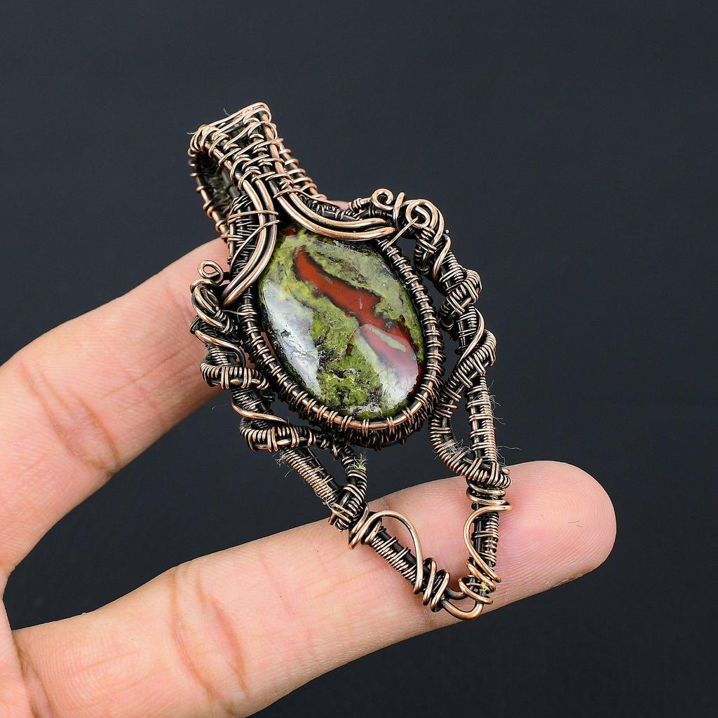 Dragon Blood Jasper Gemstone Handmade Copper Wire Wrap Jewelry Pretty Pendant For Love