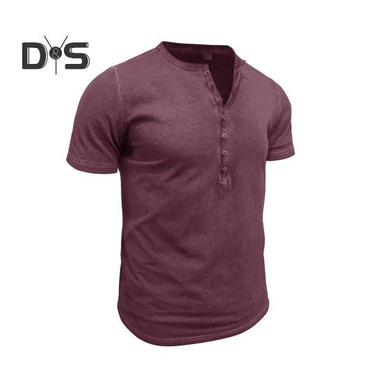 Мужская футболка с воротником Генри, короткий рукав, однотонная футболка с воротником на пуговицах, повседневная футболка-пуловер для спорта, путешествий, офиса