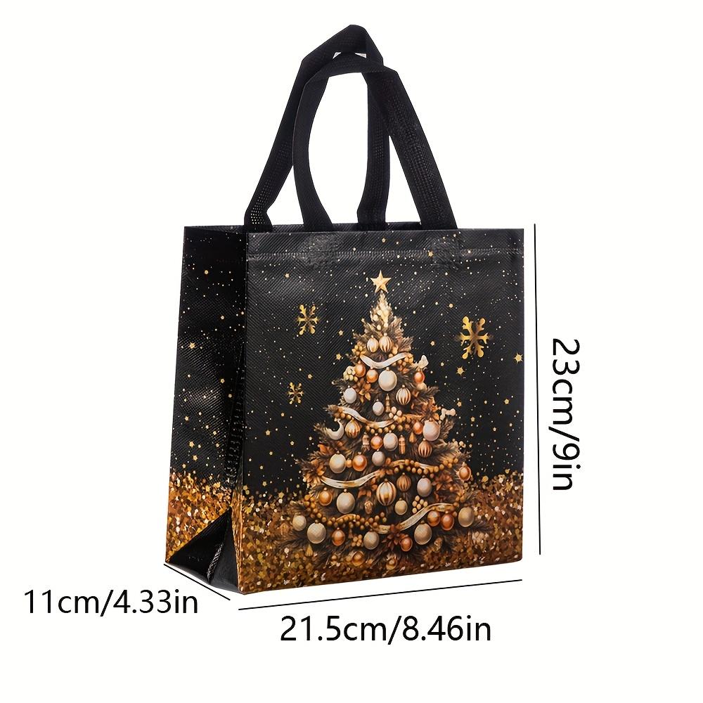 20pcs Festive Christmas Gift Bags - Snowman, Tree & Stocking Design, Black Handles, Non-Woven Tote Bags for Holiday Parties, Christmas Gift Bags