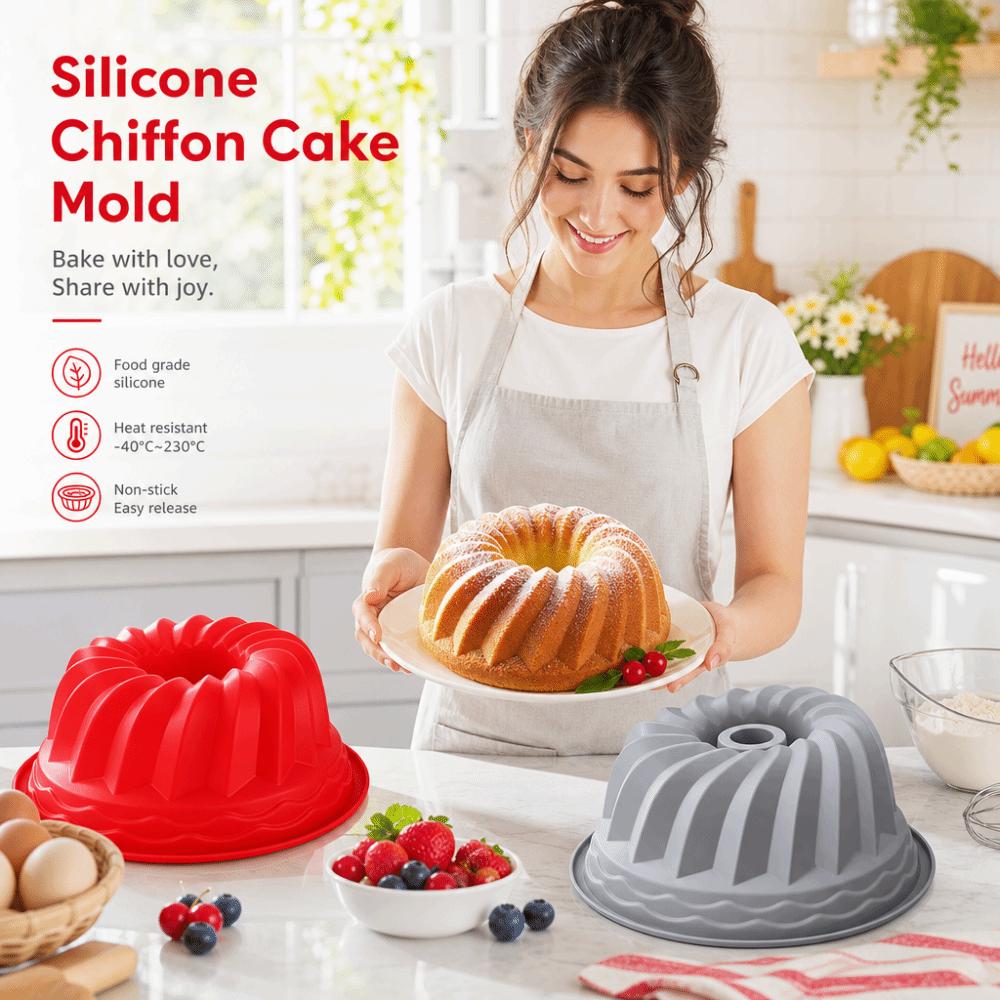 Silicone Chiffon Cake Mold 3D Baking Silicone Molds Round Fluted Tube Pans for Gelatin