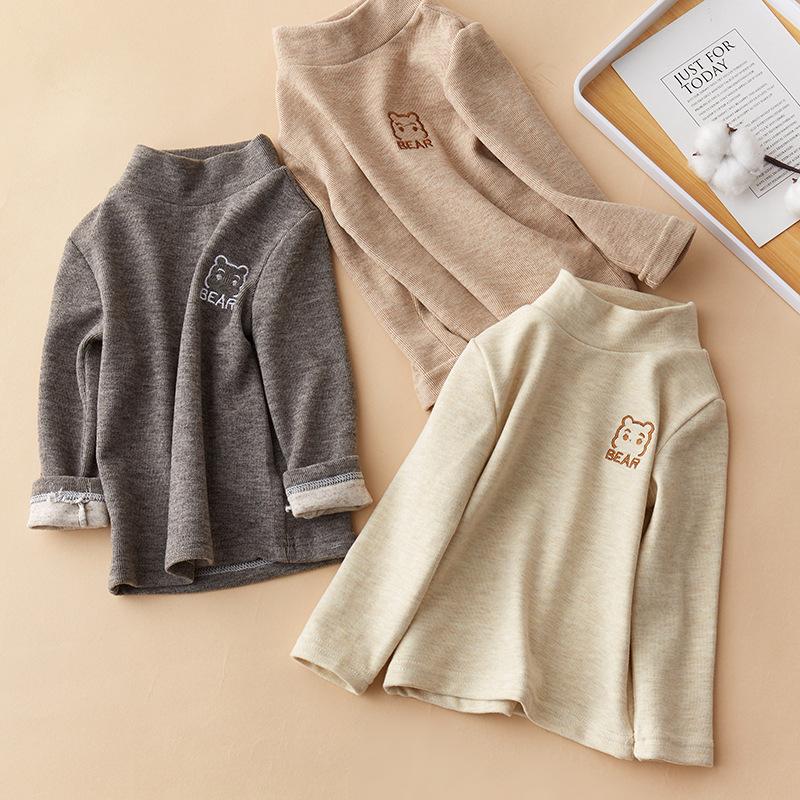 Футболка для малышей и девочек, утепленная, для мальчиков и девочек, топ с маленьким медвежонком, однотонный, с длинными рукавами, принцесса, зима-осень