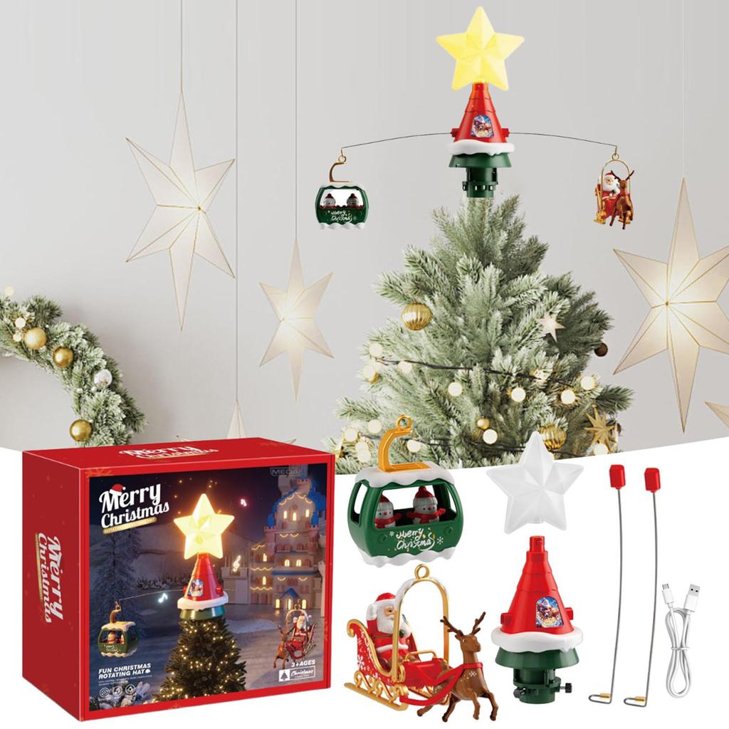Рождественская Звезда-Верхушка для Елки Xmas с Вращающимся Декором, Переключаемая Музыка, 2 метра, Рождественские Украшения