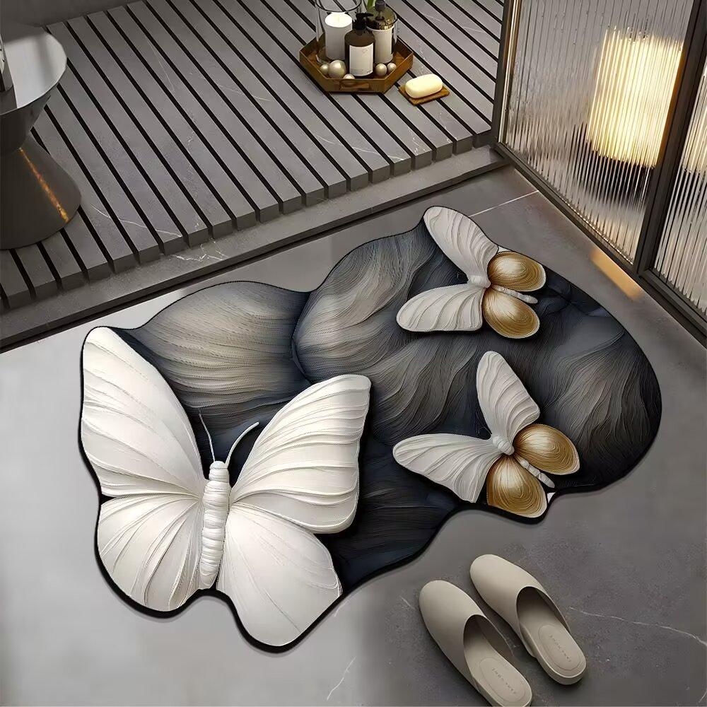 3D Visual Butterfly Floral Mat - впитывающий коврик для ванной комнаты, декоративный коврик для двери и уникальный водостойкий коврик для входа в помещение