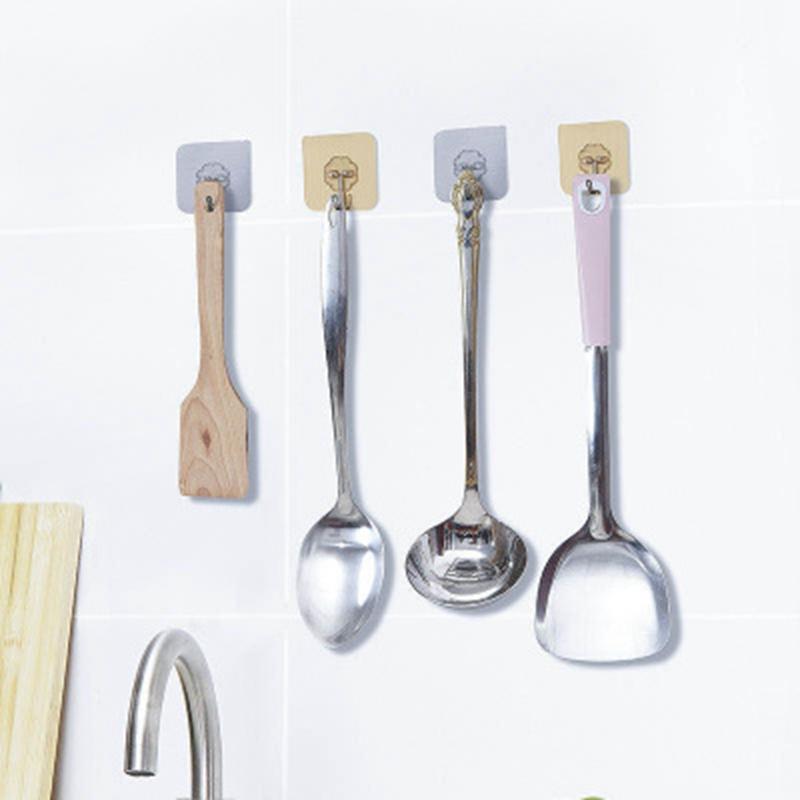 10Pcs Transparent Wall Hooks Waterproof Oilproof Self Adhesive Hooks Reusable Seamless Hanging Hook for Kitchen Bathroom Office