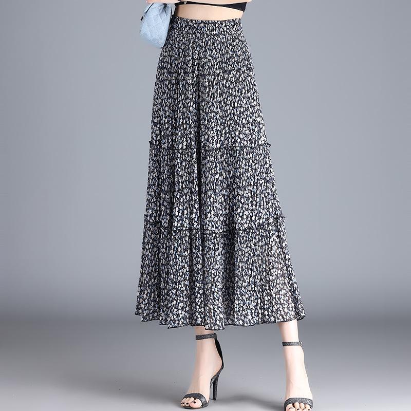 Белая шифоновая юбка женская летняя плиссированная юбка с цветочным принтом и высокой талией, женская драпированная тонкая пышная длинная юбка
