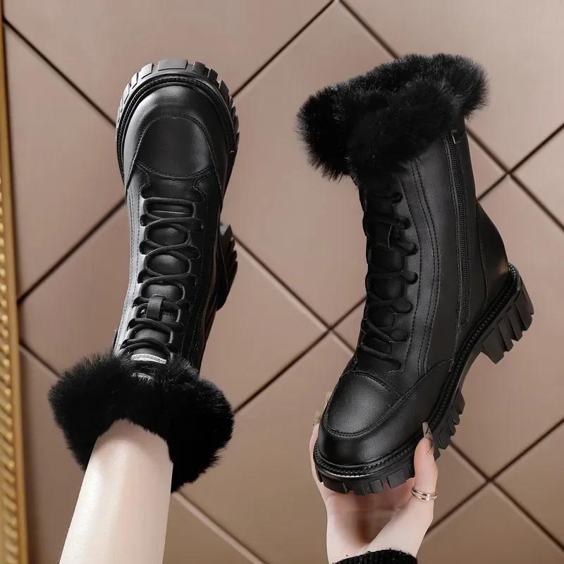 Модные 7 см Натуральная кожа Синтетическая Амортизированная Платформа Танкетка Зима Плюш Весна Женские Весенние Прочные Ботильоны Осенняя Обувь