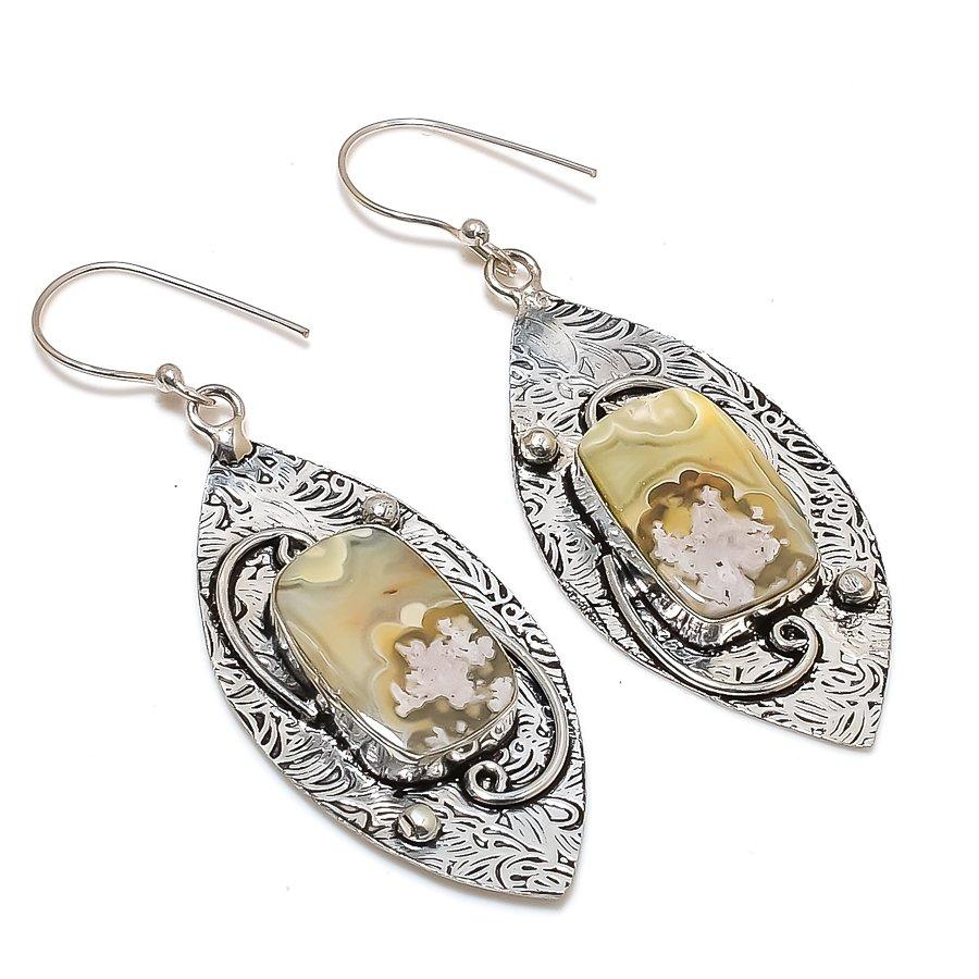 Natural Laguna Lace Agate 925 Sterling Silver Jewelry Earring 2.56" ZS-1450