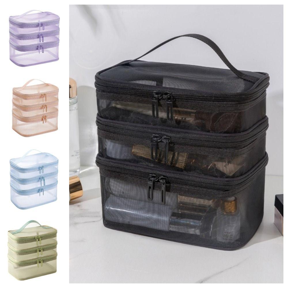 1/2/3 Layers Cosmetic Storage Bag Zipper Toiletries Organizer Handbag Mesh Cosmetic Bags Outdoor