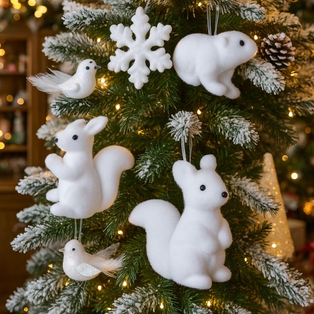 Flocking Christmas Tree Pendant Polar Bear Snowflake Hanging Pendant Party Decoration