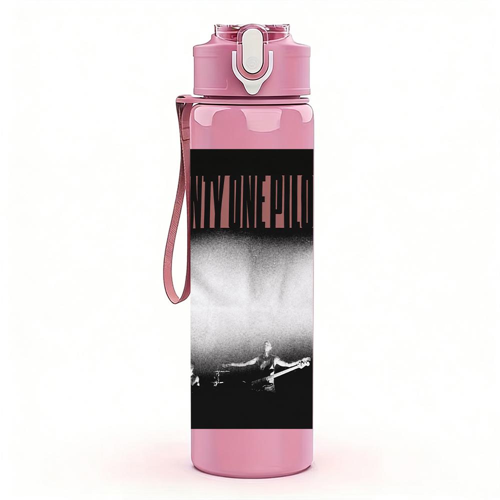 1PC Dark band rectangular album cover print 750ml colorful plastic sports water bottle leakproof pop lid with straw for outdoor office home use