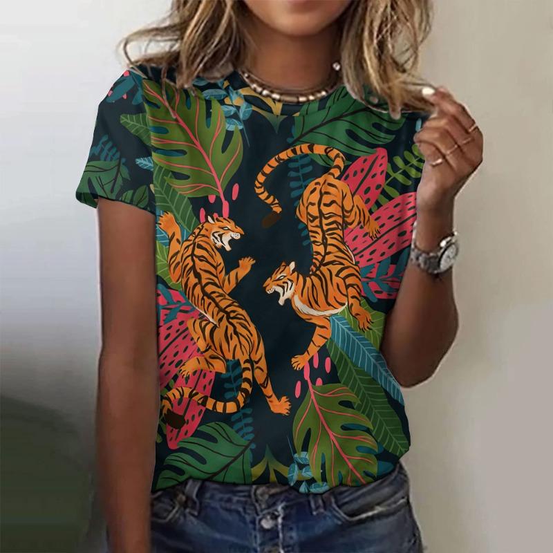 2025 Fashion Women's Short Sleeved T-shirt Animal 3D Printed Street Casual O-neck Pullover Women's Street T-shirt