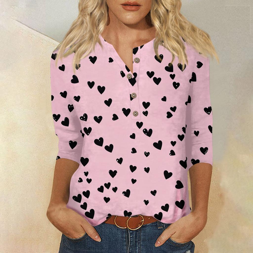 Женская мода повседневная блузка с пуговицами и рукавом 3/4 с принтом ко Дню святого Валентина
