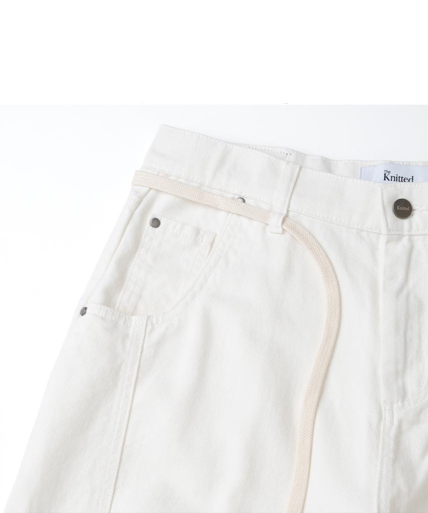 KNITTED Outstring Curved Cotton Balloon Pants White