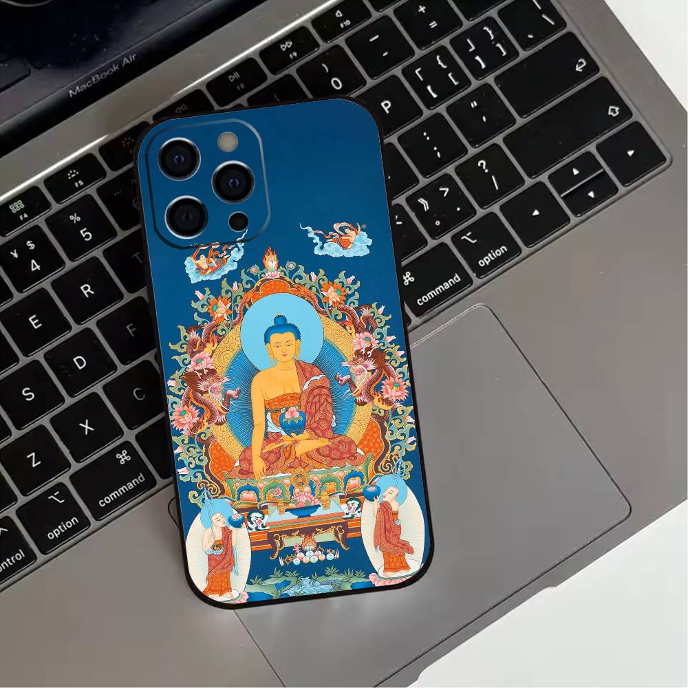Чехол для телефона с узором B-Buddha Art для iPhone 17,16,15,14,13,12,11 Plus,Pro Max,XS, Мягкий силиконовый черный чехол