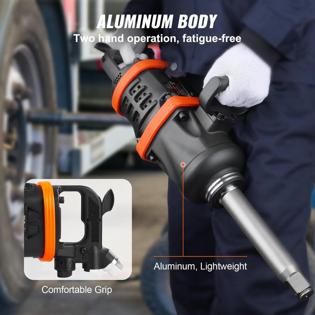 2.5 cm Air Impact Wrench, Up to 7016.37 N·m Beast Reverse Torque Output Pneumatic Impact Gun w/ 20cm Extended Anvil for Repairs and Maintenance of