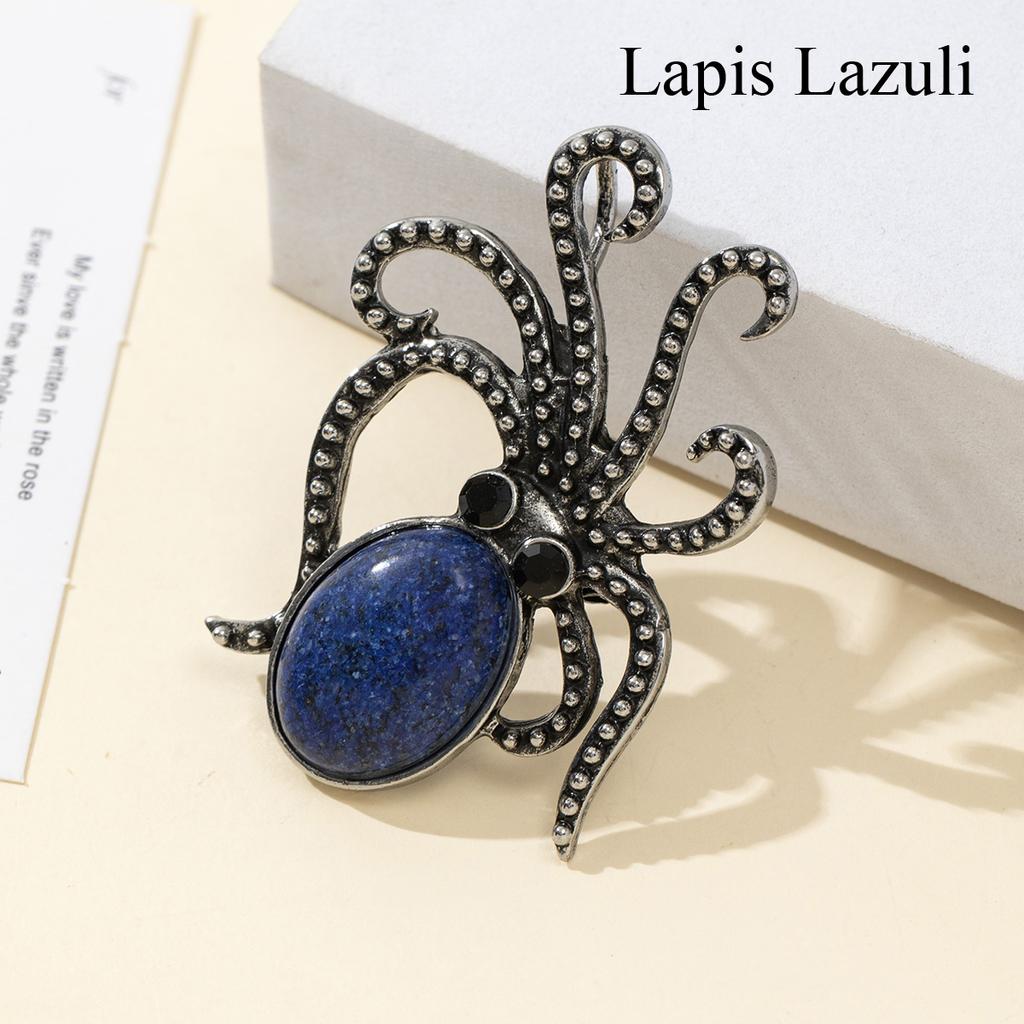 1 шт. Летние броши в виде осьминога из натурального камня в стиле океана, хрустальная брошь с аметистом, агатом, нефритом и драгоценным камнем для унисекс-ювелирных изделий на день рождения в подарок