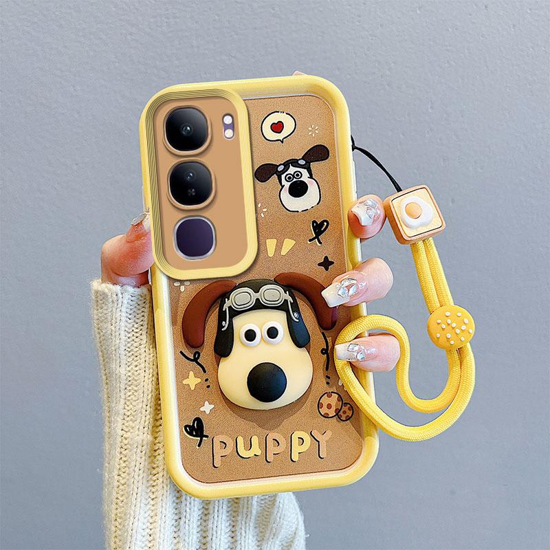 KEYSION Shockproof Case for VIVO V40 Lite with Lanyard Soft Silicone Cute 3D Cartoon Doll Phone Cover for VIVO Y200 5G Y19S