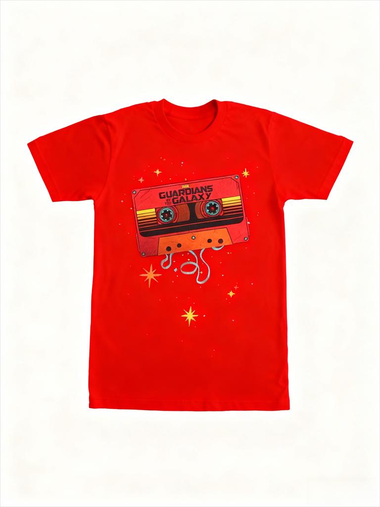 2026 Новая Кассета Стражей Галактики Принтованные Мужские и Женские Футболки Большого Размера с Коротким Рукавом и Свободным Круглым Вырезом