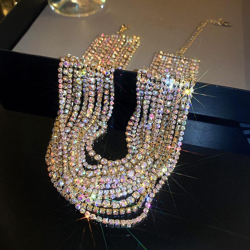 Изысканное многослойное цветное колье-чокер с бриллиантами - Европейская и американская мода высокого класса