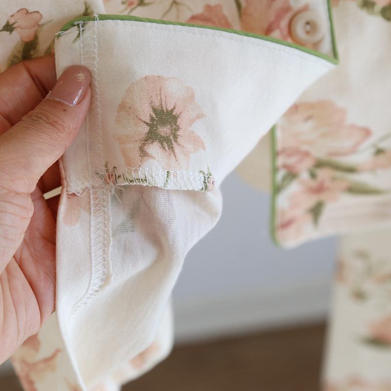 2026 Новый весенне-осенний женский комплект пижамы 100% хлопок Вязаный с длинным рукавом Двух peças Свободный с принтом Домашняя одежда Женская