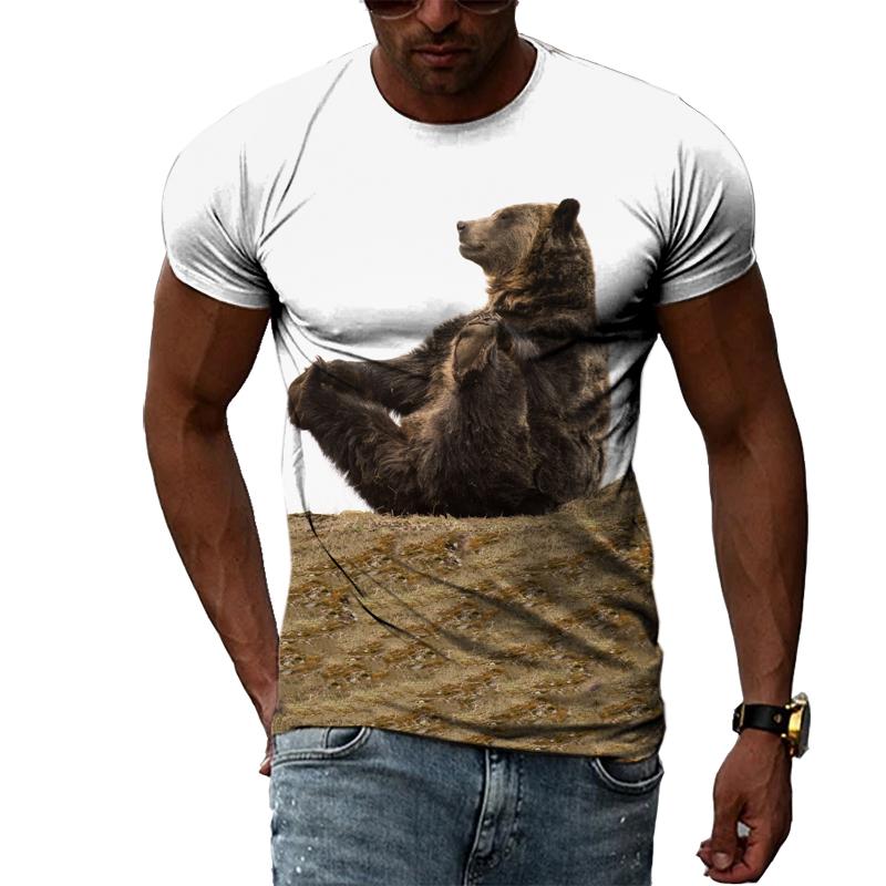 Летняя мода, креативный образ, мужская футболка с круглым воротником, топы с короткими рукавами, панда, белый медведь, драгоценный мир, король леопарда